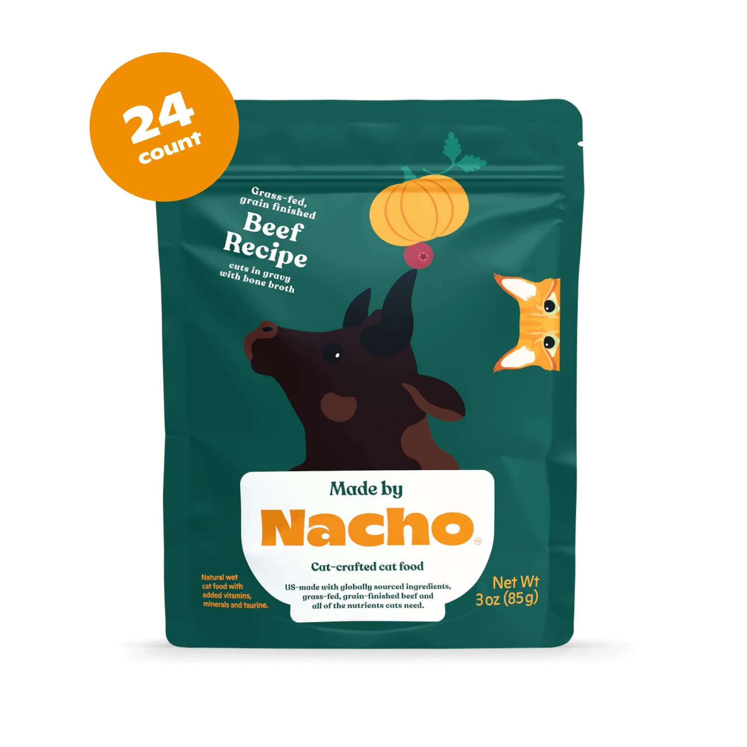 Made by Nacho Beef Cuts in Gravy Bone Broth Wet Cat Food Pouch - 3 Oz - Case of 24  