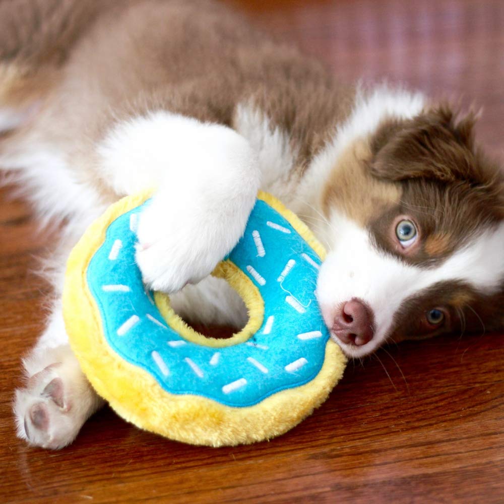 Zippy Paws Donutz Blueberry Glazed White Sprinkles Squeak and Plush Dog Toy - Medium  