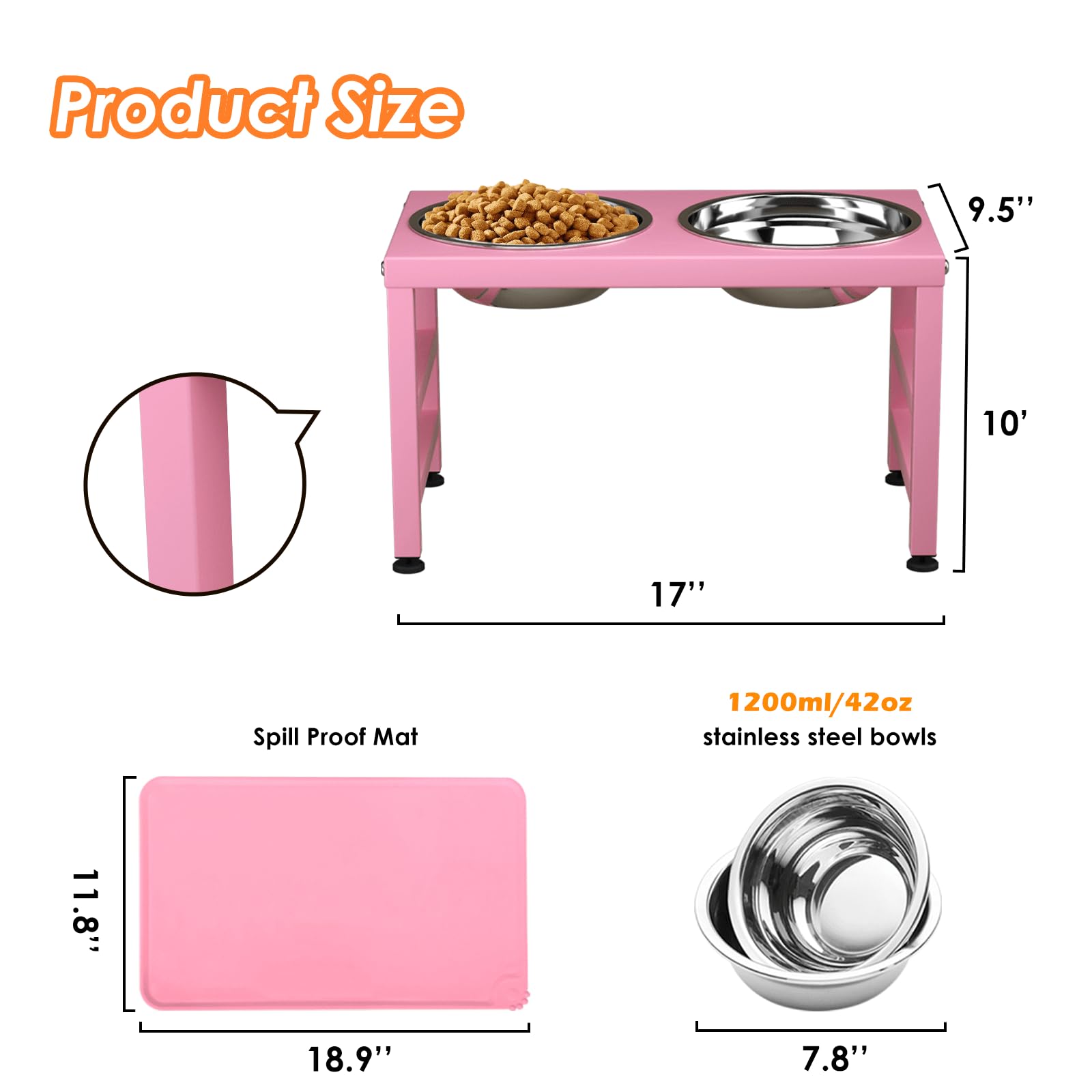 Mclovin's Pet Elevated Angled Food and Water Double Pet Bowl - Pink  