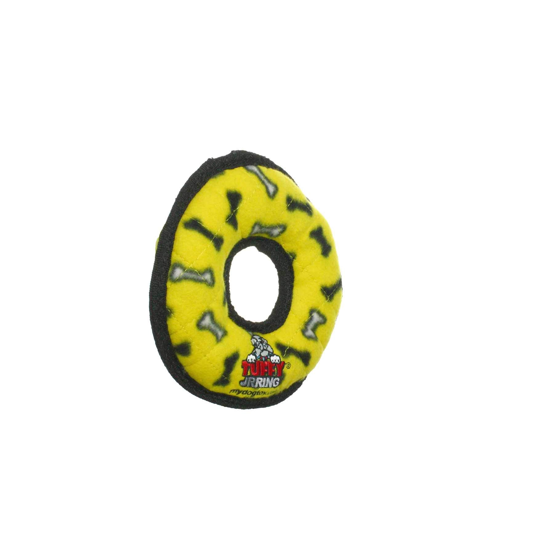 Tuffy's Junior Ring Bone-Patterned Float and Squeak Nylon and Plush Fetch Dog Toy - Yellow - Small  