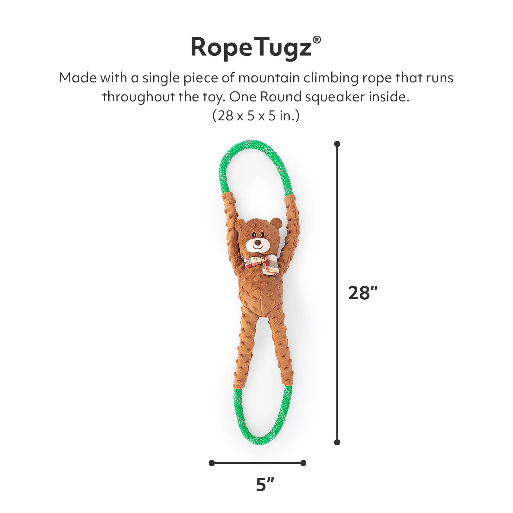 Zippy Paws Charity Rope Tugz Bear Rope and Squeaky Plush Dog Toy - Large  