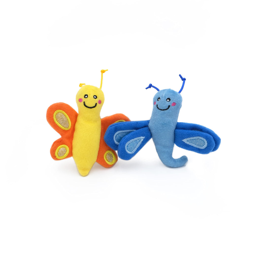 Zippy Paws Butterfly and Dragonfly Squeak and Crinkle Plush Catnip Cat Toy - 2 Pack  