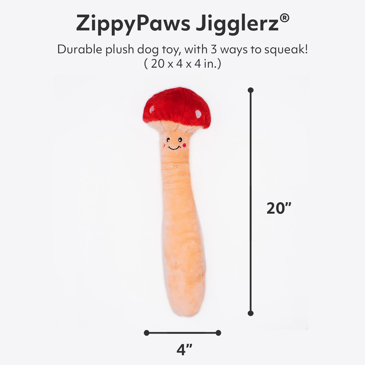 Zippy Paws Jigglerz Mushroom Shake and Squeak Soft Dog Toy - Large  