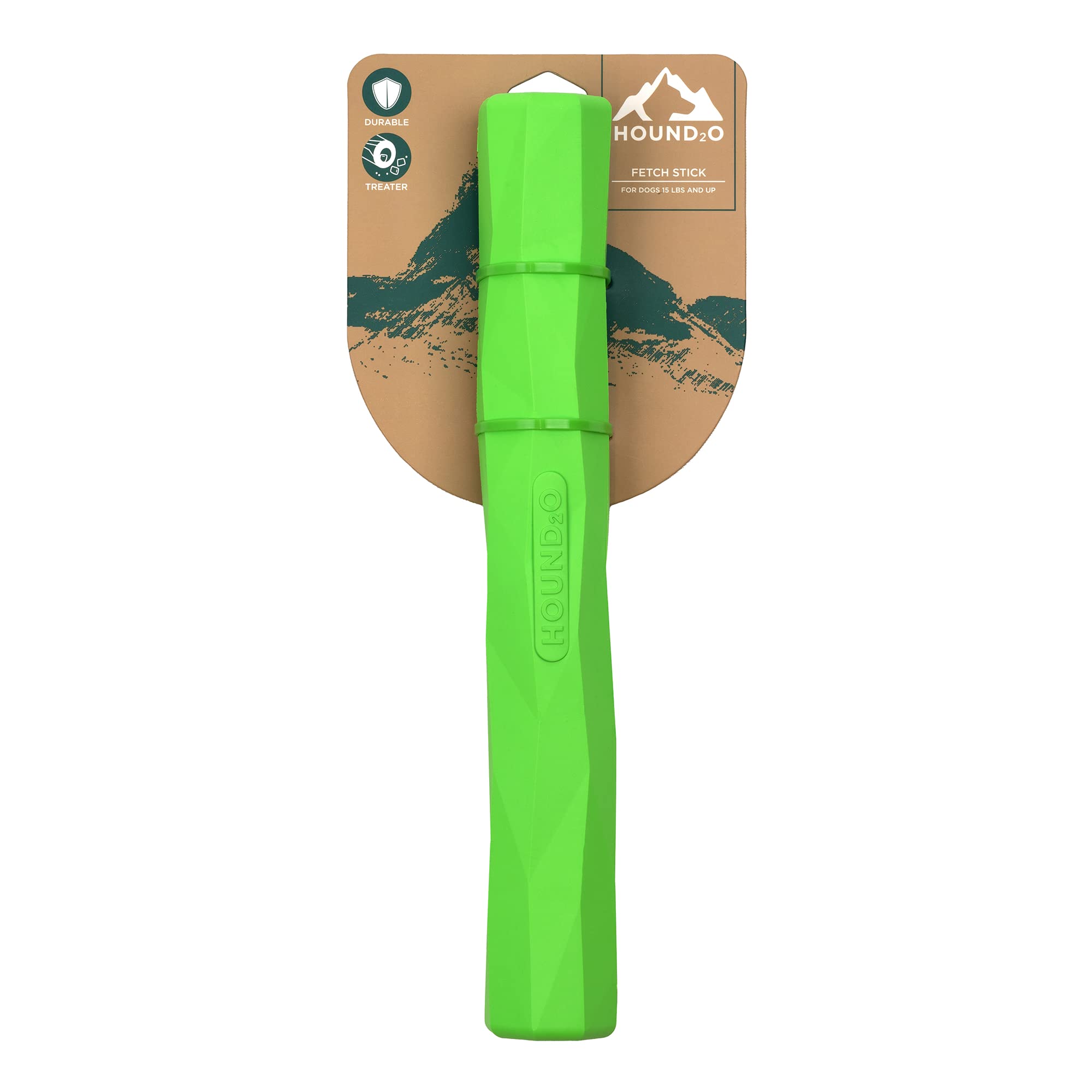 Playology Hound2O Fetch Stick Treat Inserting Durable Rubber Dog Toy - Green  