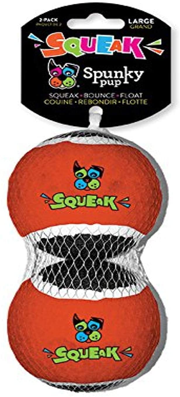 Spunky Pup Squeaky Tennis Balls Squeak and Float Fetch Dog Toy - Large - 2 Pack  