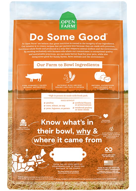 Open Farm Farmer's Table Pork and Ancient Grains Dry Dog Food - 11 Lbs  