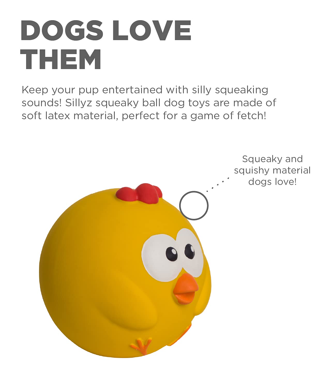 Outward Hound Sillyz Chick Latex Rubber Squeaky Ball Dog Toy - Yellow  