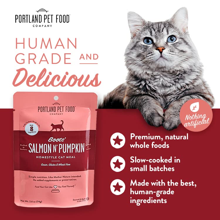 Portland Pet Food Salmon and Pumpkin Homestyle Wet Cat Food Topper Pouch - 2.6 Oz - Case of 12  