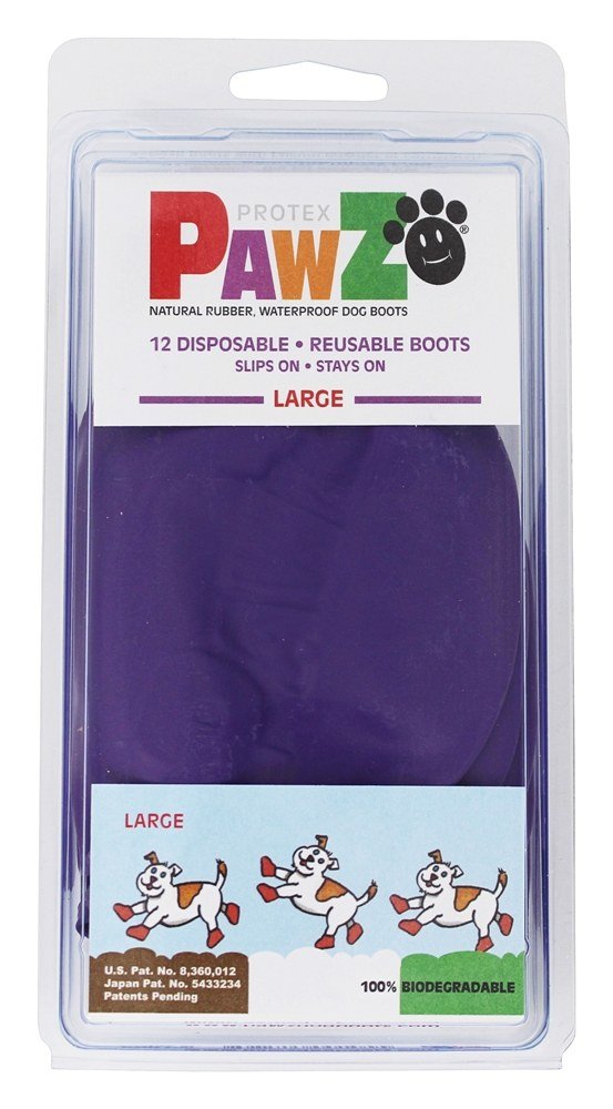 Pawz Waterproof Disposable and Reusable Rubberized Dog Boots - Purple - Large - 12 Pack  