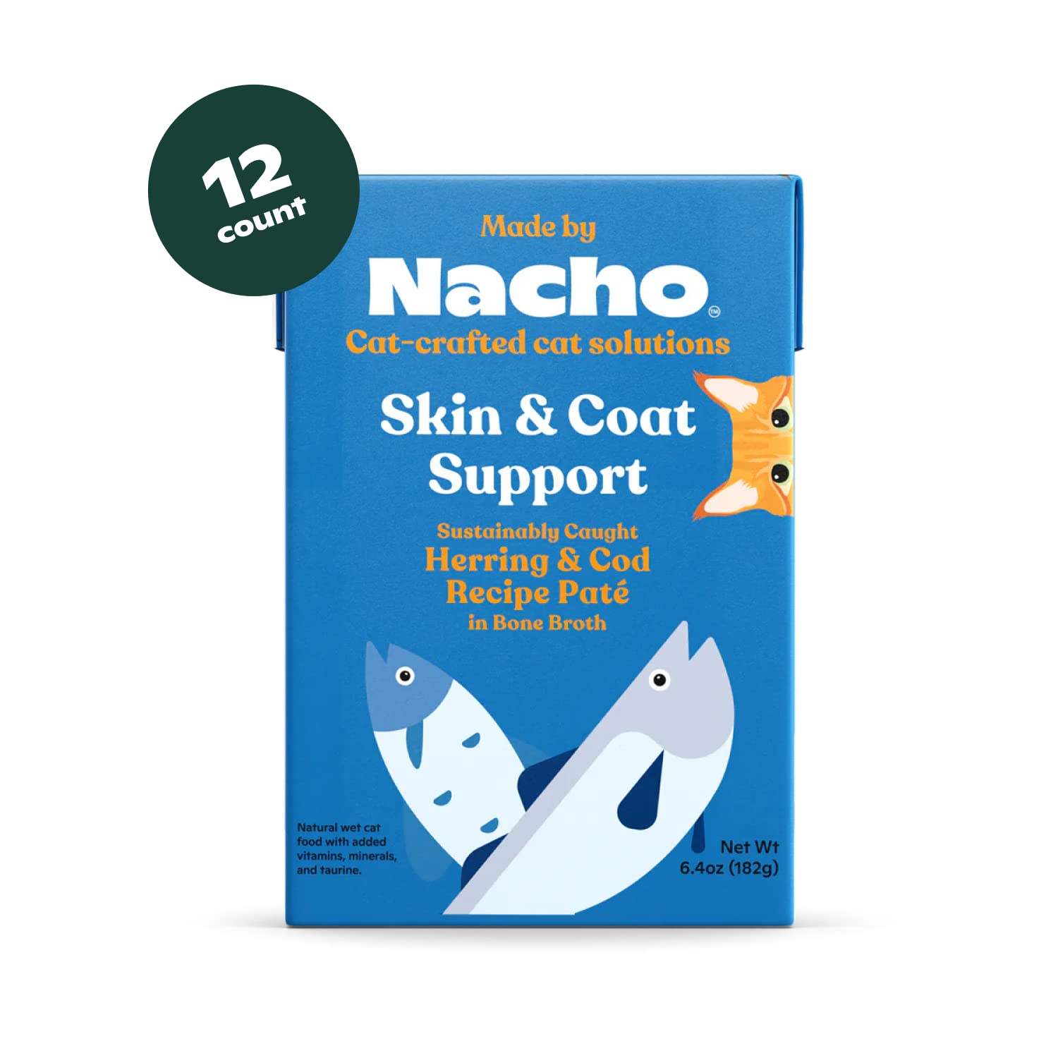 Made by Nacho Skin and Coat Herring and Cod Pate in Bone Broth Wet Cat Food - 6.4 Oz - Case of 12  