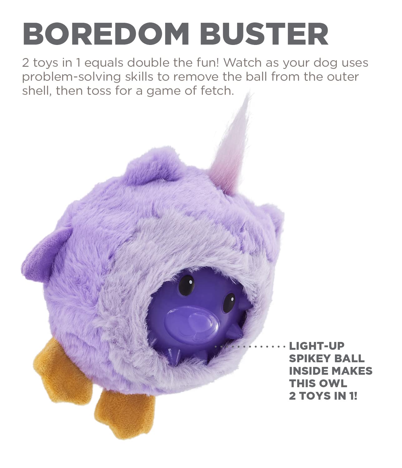 Outward Hound Unbelieva-Ball Owl Interactive Plush Dog Toy with Removable Light up Spike Ball  