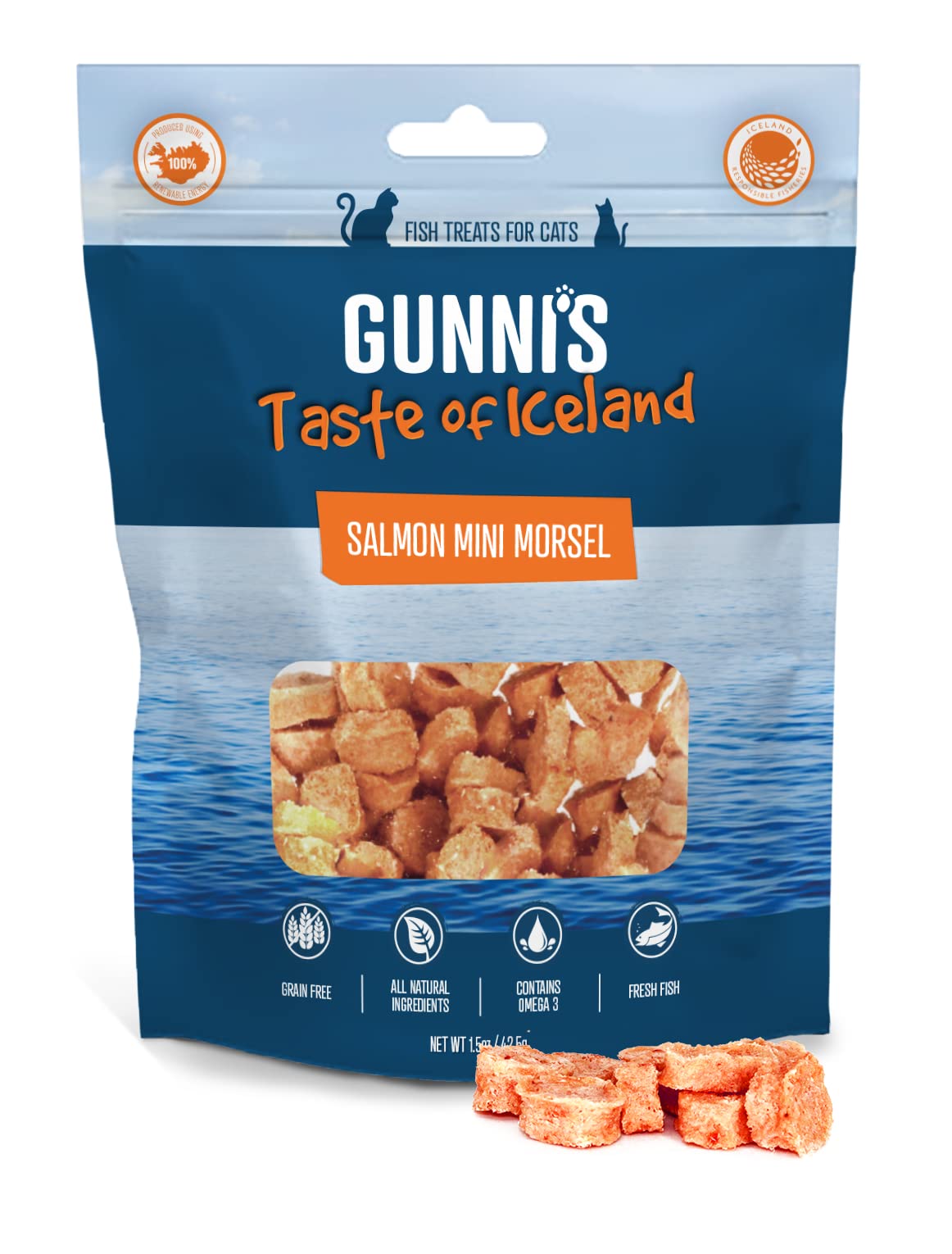 Gunnis Pet Grain-Free Mini Morsals Salmon Natural Air-Dried Crunchy Cat Treats - 1.5 Oz