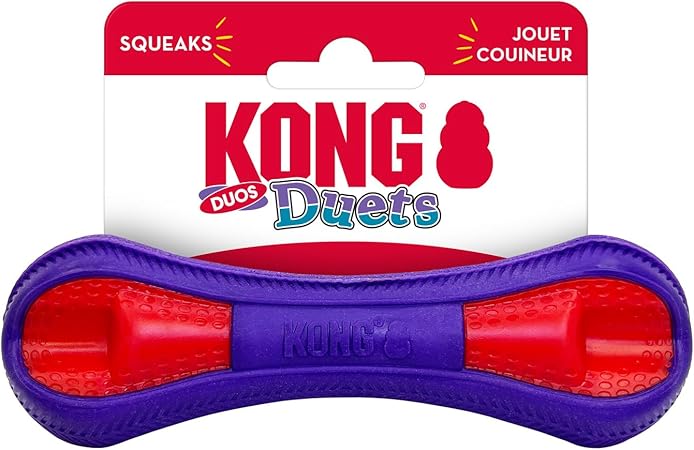 Kong Duets Duos Lightweight Bouncing Bone Multi-Surfaced Squeak and Fetch Rubber Dog Toy - Small