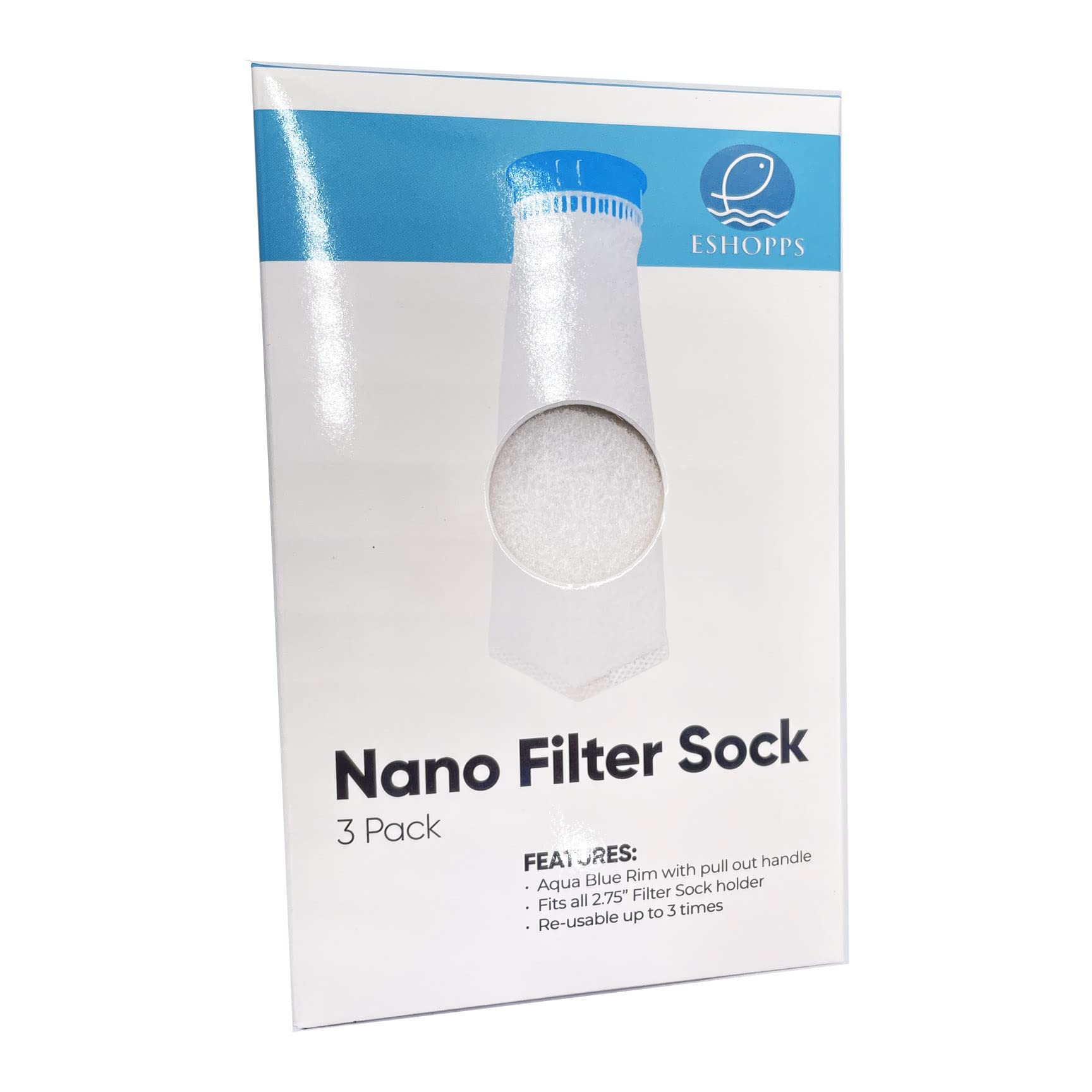 EShopps 300 Micron Nano Filter Sock - White - 2.75" Inch - 3 Pack  