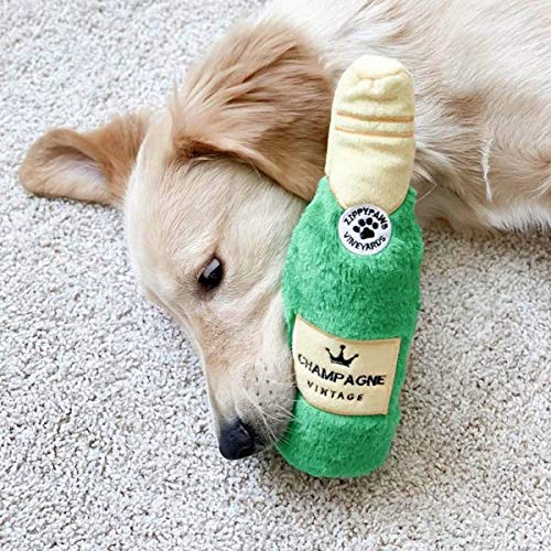 Zippy Paws Happy Hour Crusherz Champagne Bottle Squeak and Crackle Plush Dog Toy  