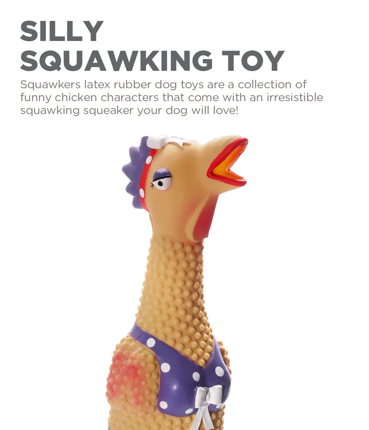 Outward Hound Charming Pet Squawkers Henrietta Chicken Latex Rubber Squeaking Dog Toy - Large  