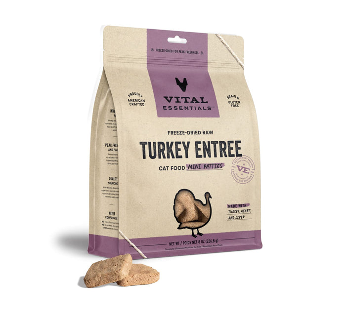 Vital Essential's Grain-Free Turkey Entrée Mini Patties Freeze-Dried Cat Food - 8 Oz