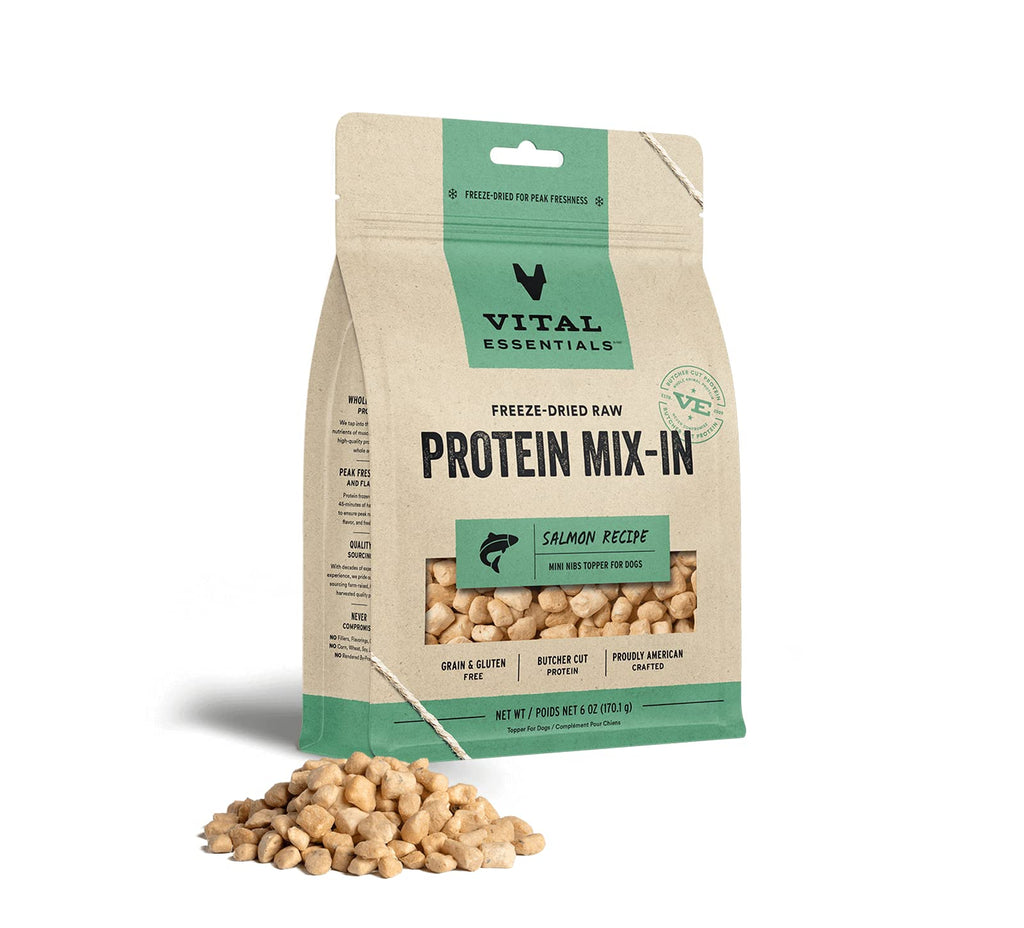 Vital Essential's Grain-Free Protein Mix-in Salmon Mini Nibs Freeze-Dried Dog Food Topp...