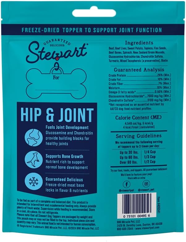Stewart Healthy Hips Beef Sweet Potato with Glucosamine Freeze-Dried Dog Food Topper or Treats