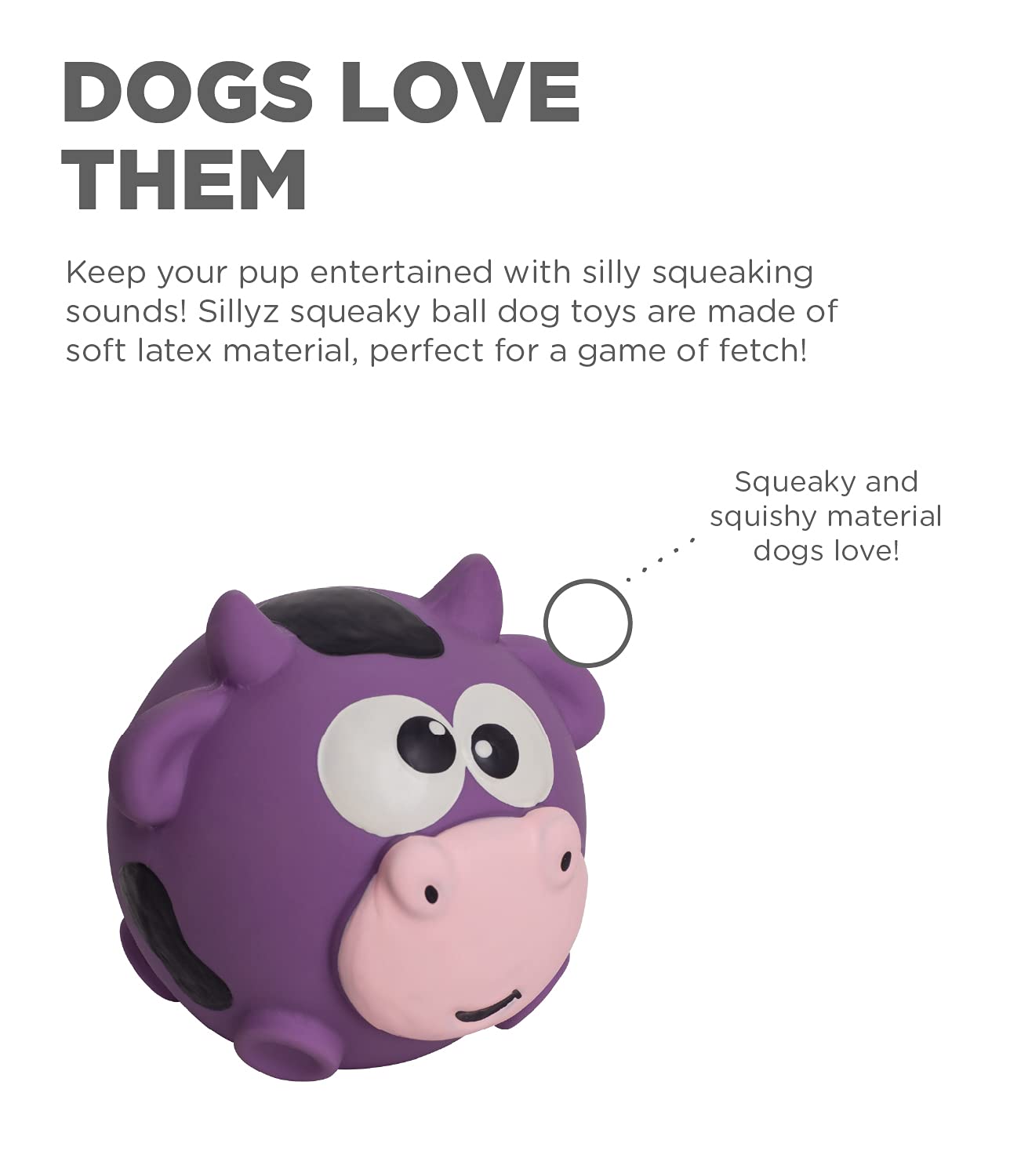 Outward Hound Sillyz Cow Latex Rubber Squeaky Ball Dog Toy - Purple  