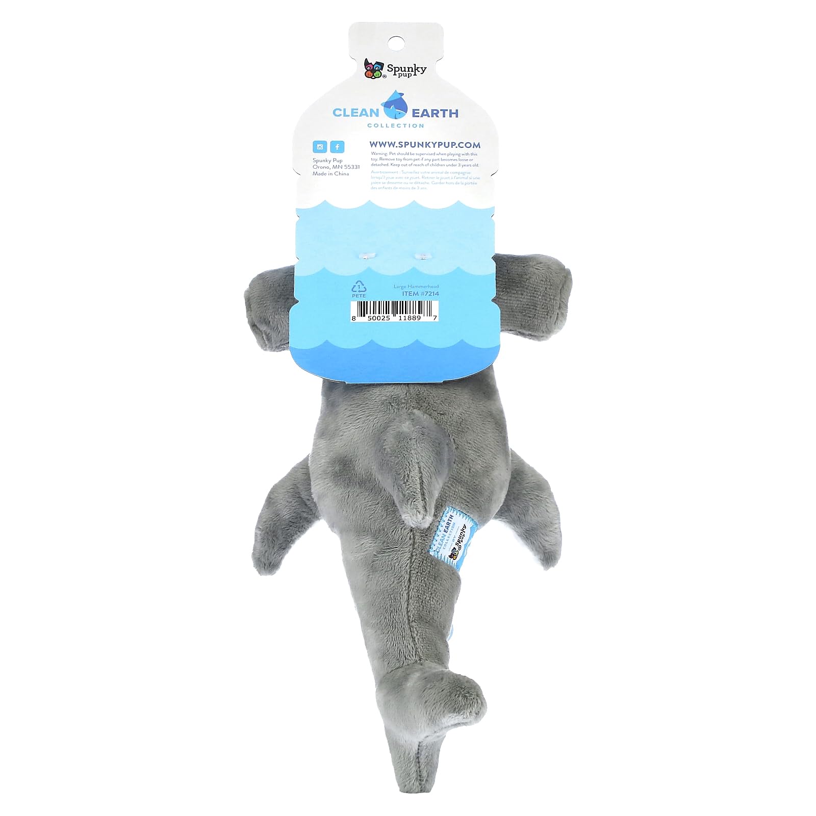 Spunky Pup Clean Earth Collection Shark Plush Squeak and Plush Dog Toy - Small  