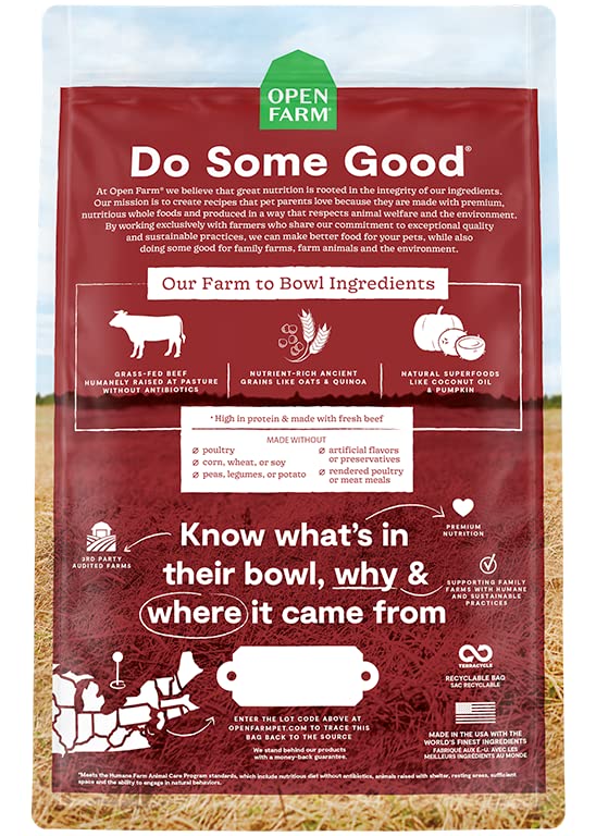 Open Farm Grass-Fed Beef and Ancient Grains Dry Dog Food - 4 Lbs  