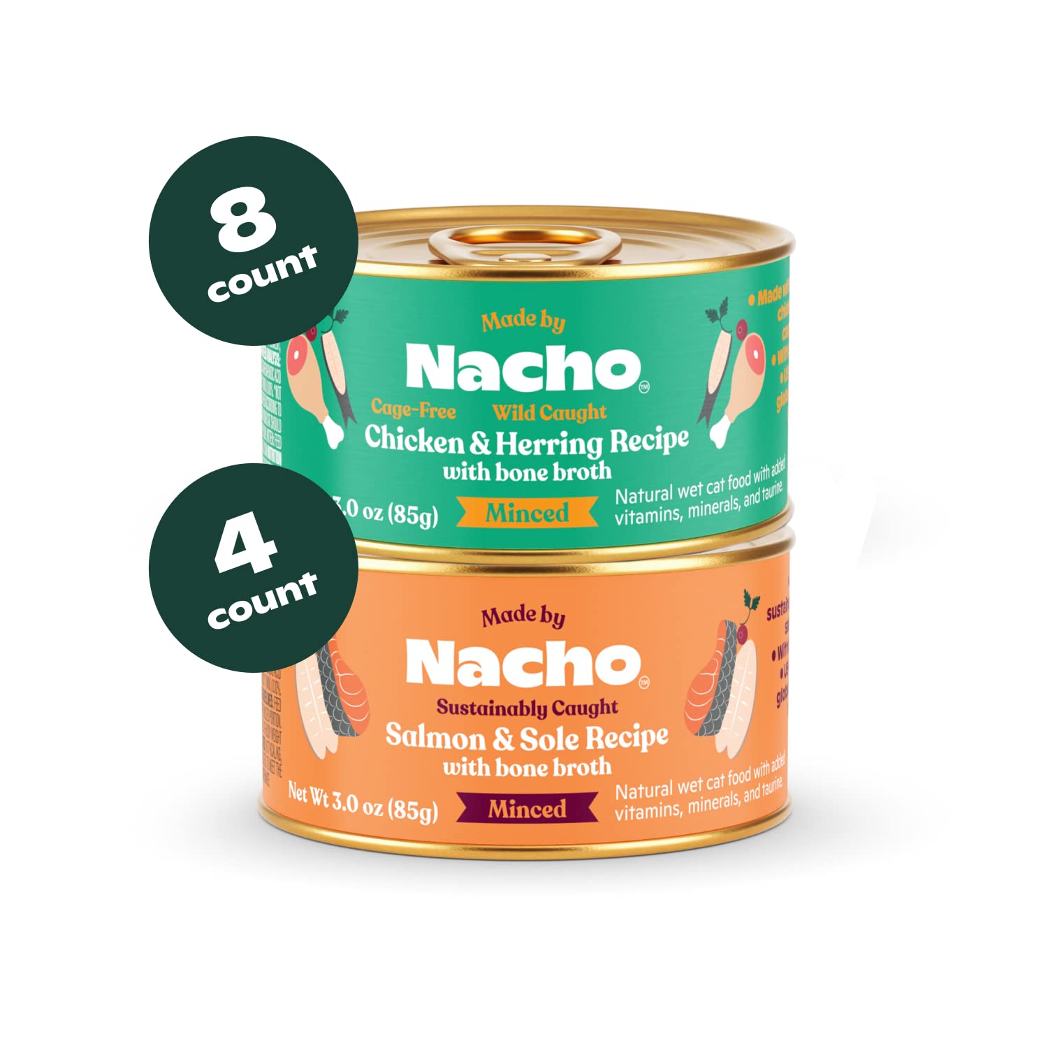 Made by Nacho Minced Chicken Salmon Turkey Herring Canned Cat Food - Variety Pack - 3 Oz - 12 Count  