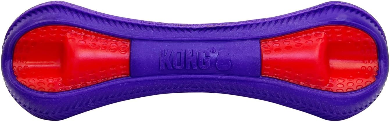 Kong Duets Duos Lightweight Bouncing Bone Multi-Surfaced Squeak and Fetch Rubber Dog Toy - Small