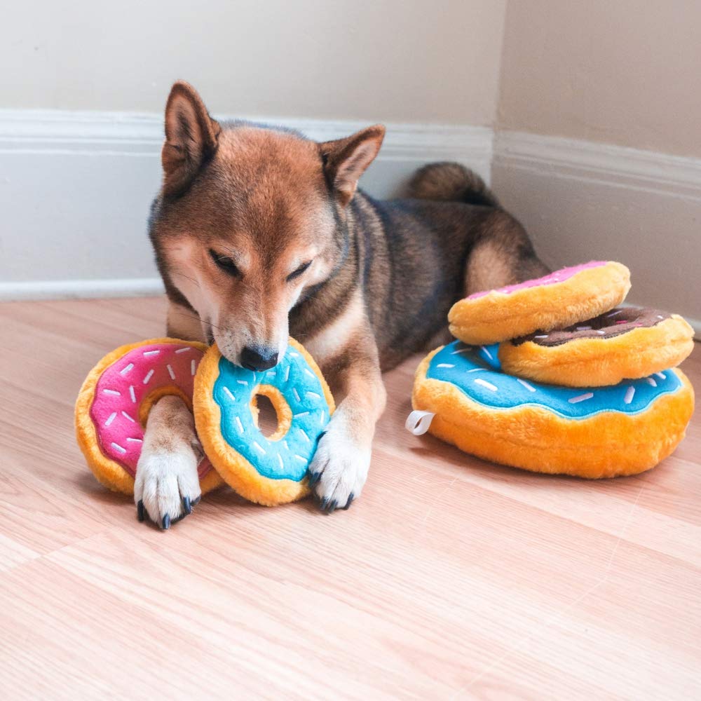 Zippy Paws Donutz Blueberry Glazed White Sprinkles Squeak and Plush Dog Toy - Medium  