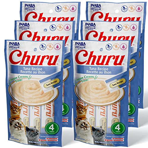 Inaba Churu Tuna and Clams Lickable and Squeezable Puree Cat Treat Pouches - 2 Oz (4 Pack) - Case of 6  