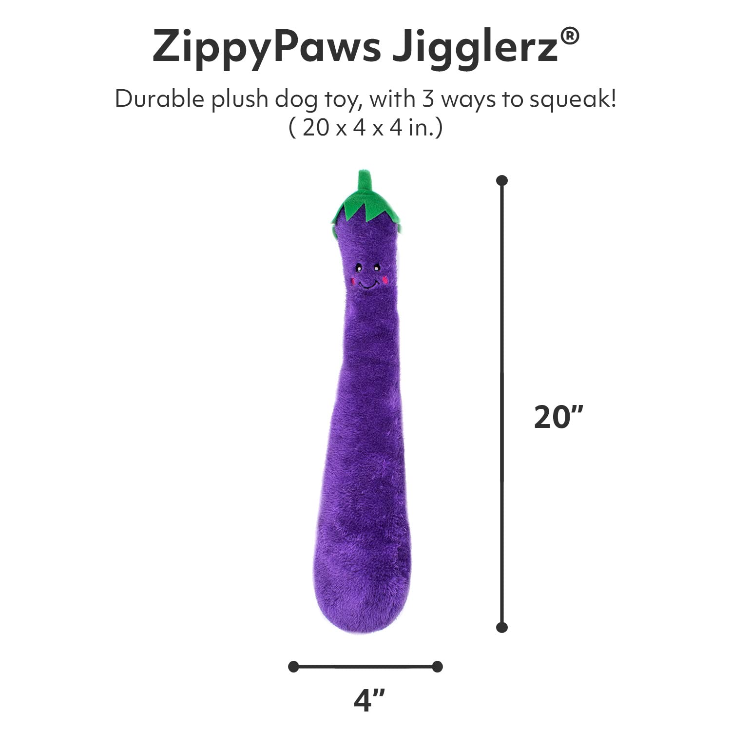 Zippy Paws Jigglerz Eggplant Shake and Squeak Soft Dog Toy - Large  