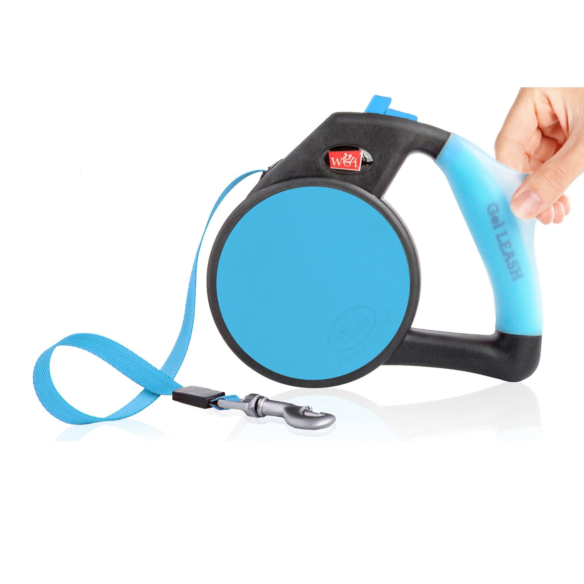 Wigzi Gel Handle Gripped Tape Retractable Nylon Dog Leash - Blue - Small - Up to 16 Feet  
