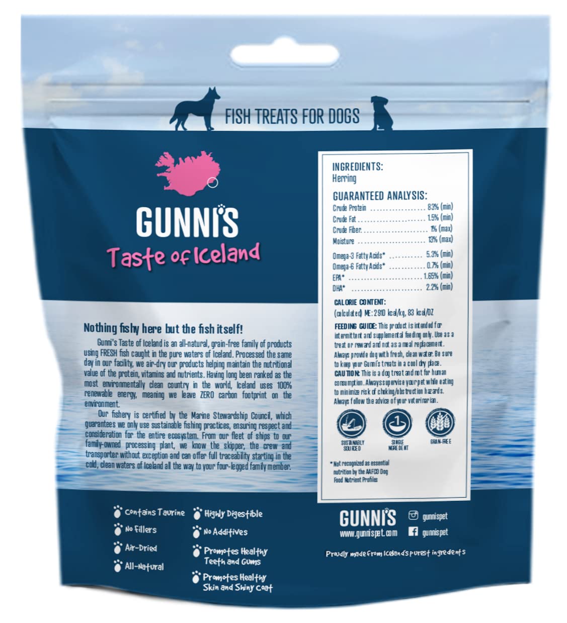 Gunnis Pet Grain-Free Herring Omega Bites Natural Air-Dried Dog Treats - 3 Oz