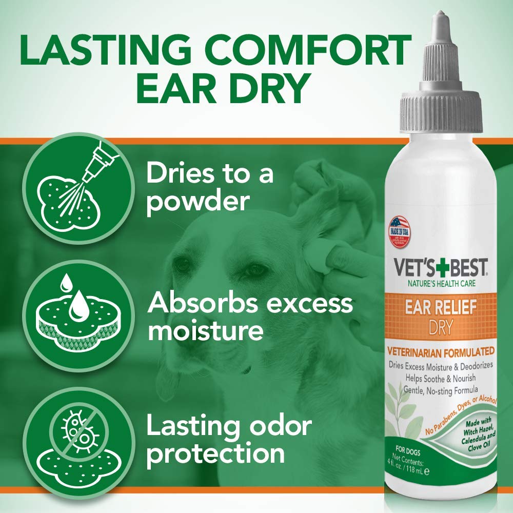 Vet's Best Ear Relief Natural Ingredient Wash and Dry Kit for Dogs and Cats - 2 Pack  