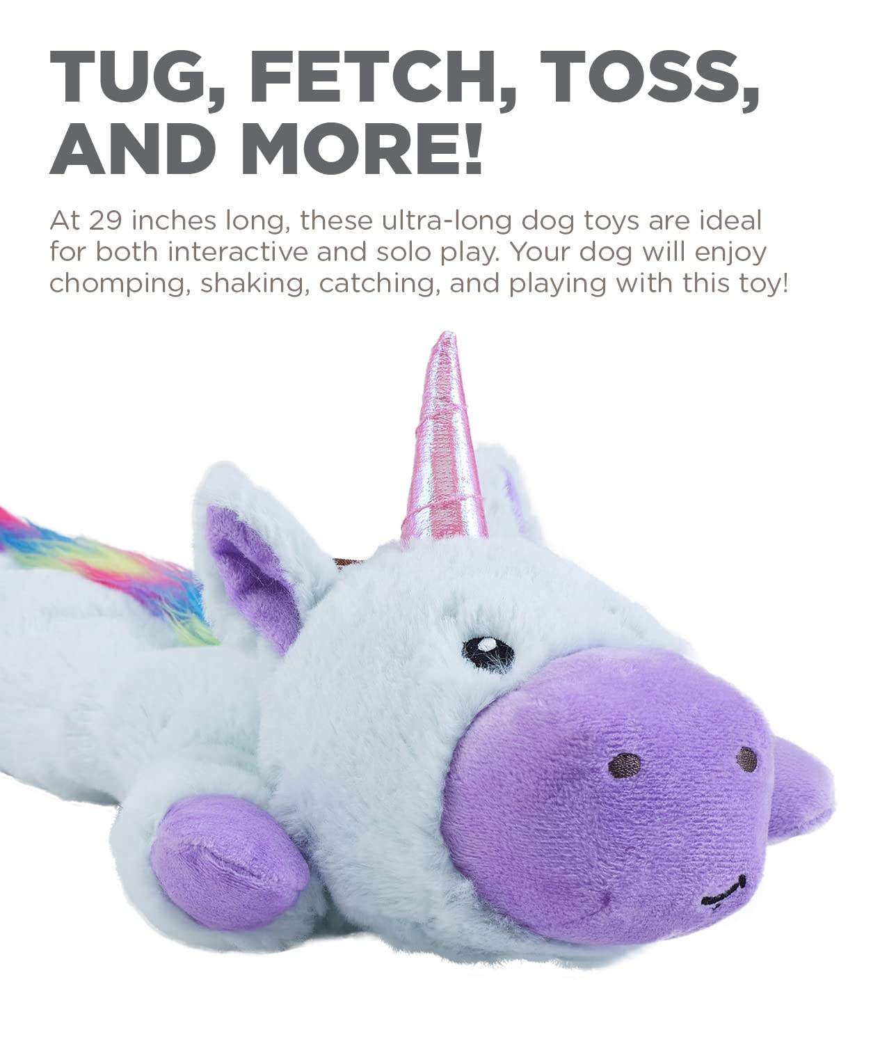 Outward Hound Longidude Unicorn Squeak and Tug Nylon and Plush Dog Toy - Extra Long  