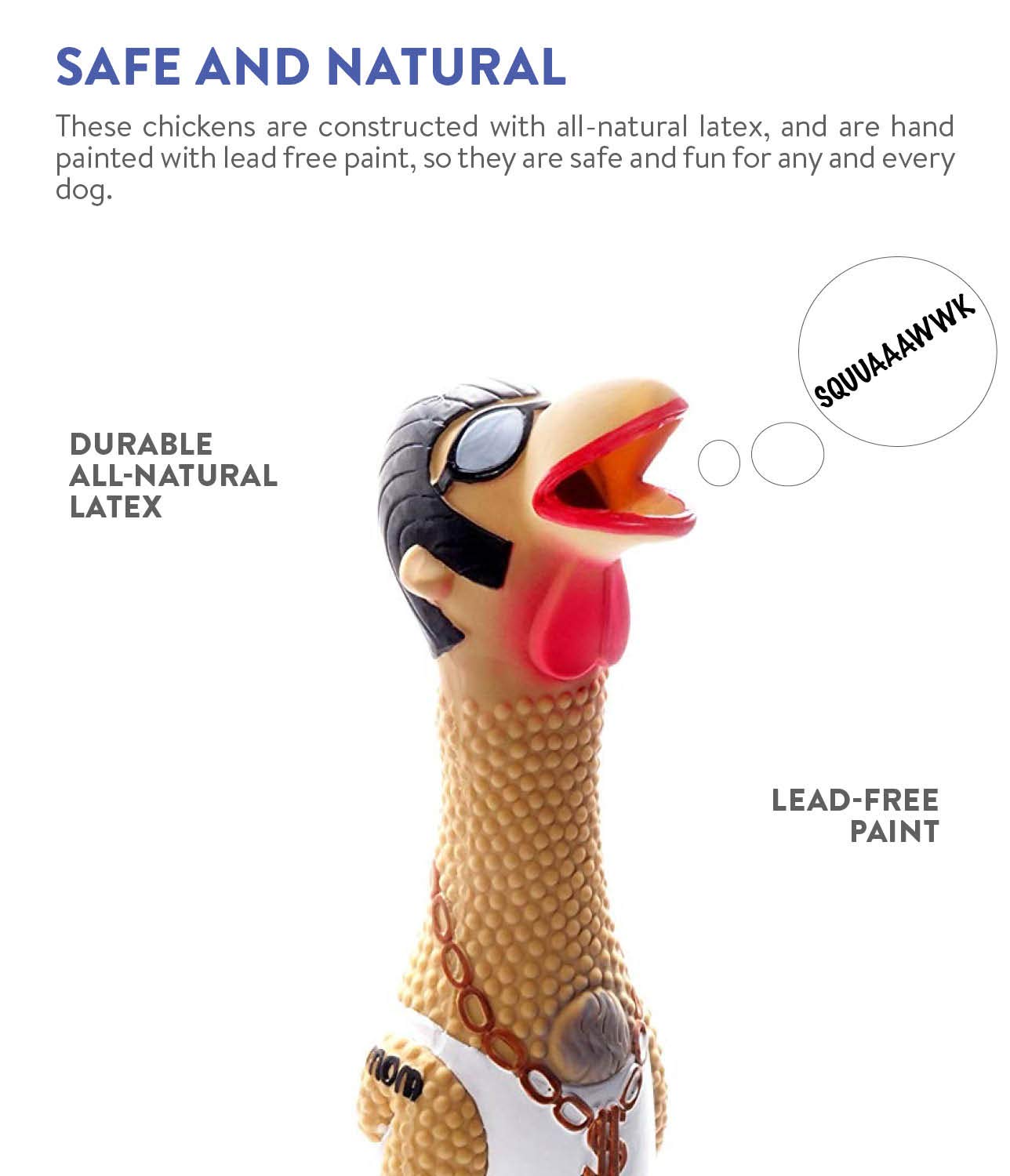 Outward Hound Charming Pet Squawkers Earl Chicken Latex Rubber Squeaking Dog Toy - Large  