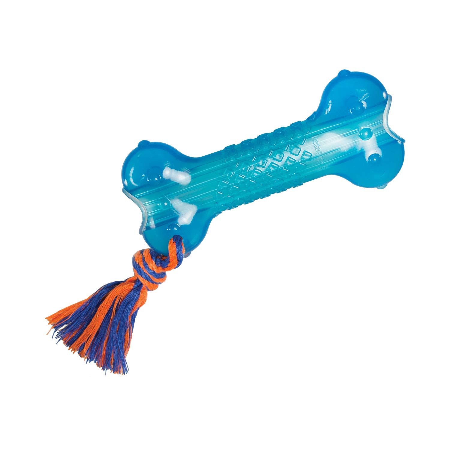 Petstages Orka Bone Treat Dispensing Rubber and Rope Chew Dog Toy - Blue - Medium  