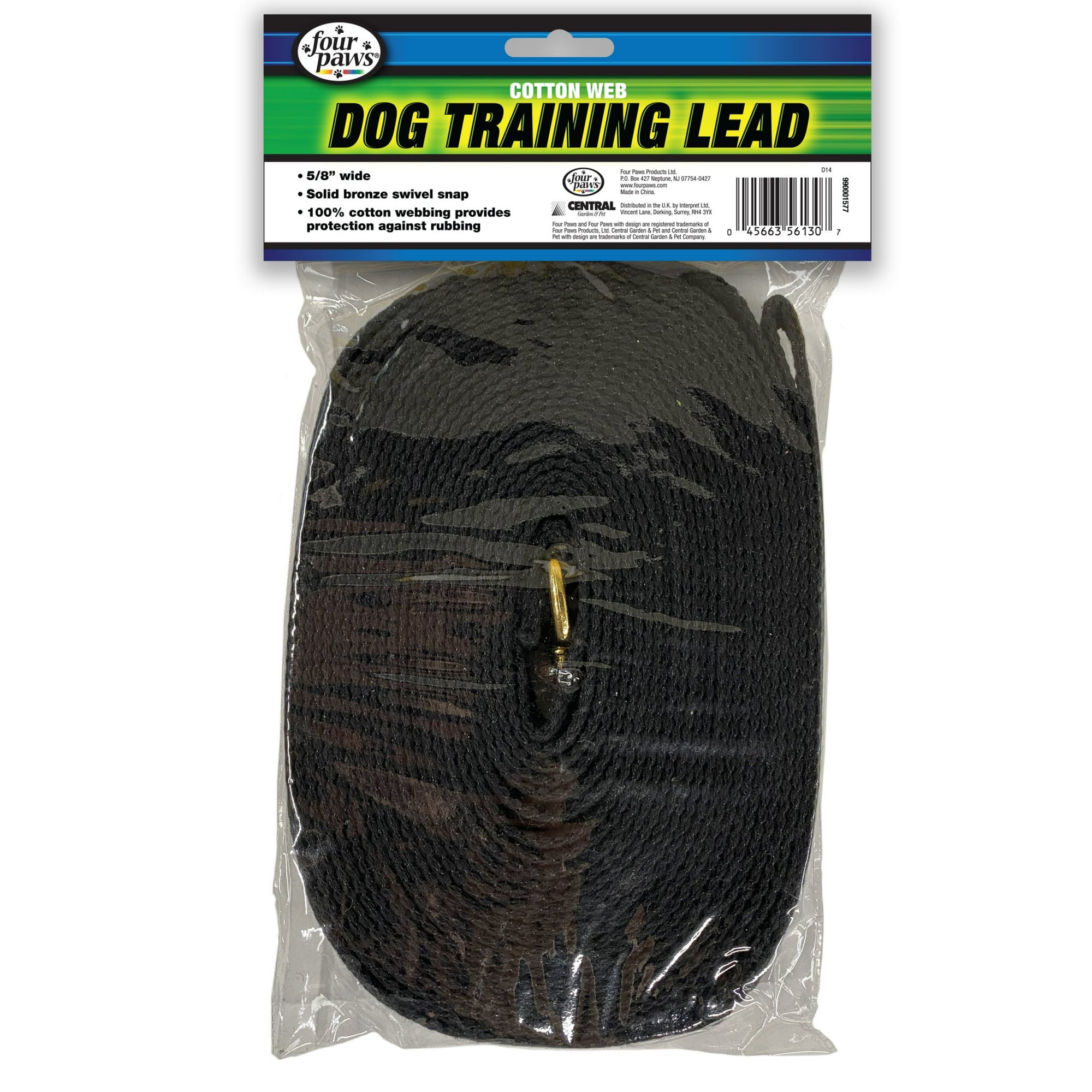 Four Paws Cotton Web Training Dog Lead Leash - Black - 30 Feet