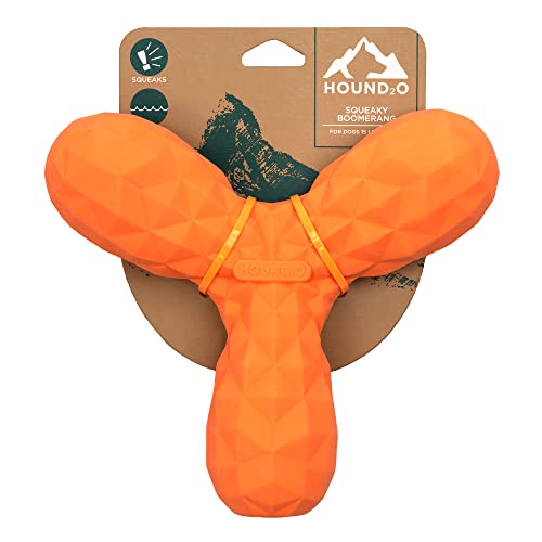 Playology Hound2O Squeaky Boomerang Fetch Squeak and Rubber Dog Toy - Orange