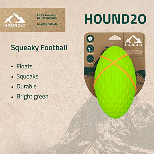 Playology Hound2O Squeaky Football Squeak and Floating Rubber Dog Toy - Green