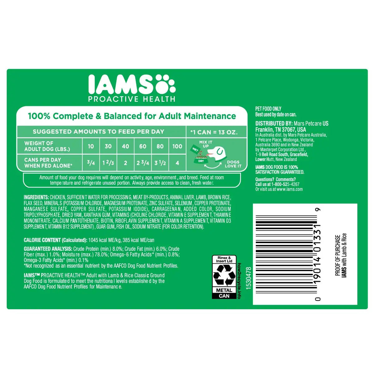 IAMS ProActive Health Ground Dinner Lamb and Rice Adult Canned Dog Food - 13.2 Oz - Case of 12