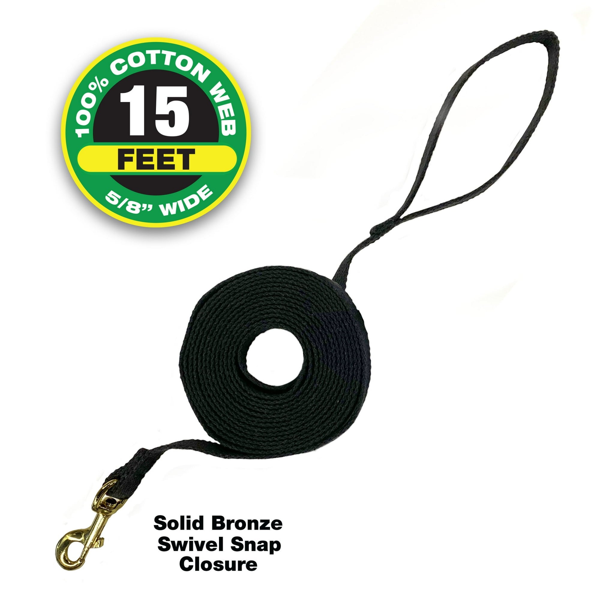 Four Paws Cotton Web Training Dog Lead Leash - Black - 15 Feet