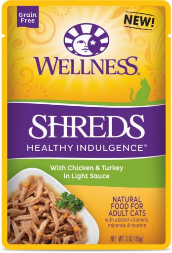 Wellness Healthy Indulgence Shreds Chicken and Turkey in Light Sauce Adult Wet Cat Food Pouch - 3 Oz - Case of 24  