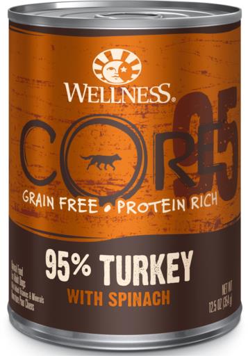 Wellness Core 95% Grain-Free High-Protein Turkey and Spinach Canned Dog Food - 12.5 Oz - Case of 12  