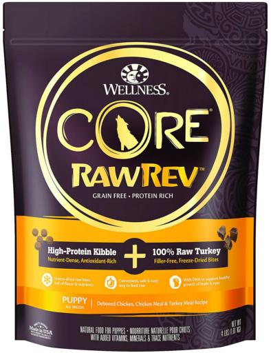 Wellness Core Raw-Rev Grain-Free Deboned Chicken and Turkey with Freeze-Dried Turkey Puppy Formula Dry Dog Food - 4 Lbs  