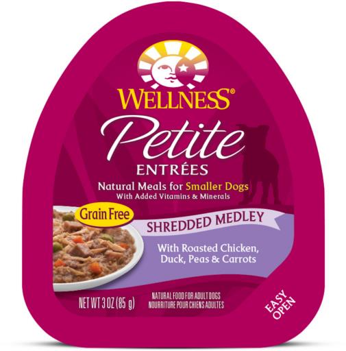 Wellness Petite Entrees Shredded Medley Grain-Free Chicken Duck Peas and Carrots Wet Dog Food Tray - 3 Oz - Case of 12  