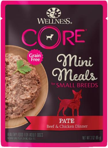 Wellness Core Mini Meals Grain-Free Beef and Chicken Pate Small-Breed Adult Wet Dog Food Pouch - 3 Oz - Case of 12  