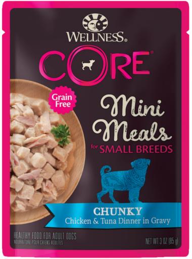 Wellness Core Mini Meals Grain-Free Chicken and Tuna in Gravy Small-Breed Wet Dog Food Pouch - 3 Oz - Case of 12  