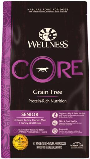 Wellness Core Natural Grain-Free Deboned Turkey and Chicken Senior Adult Dry Dog Food - 4 Lbs  