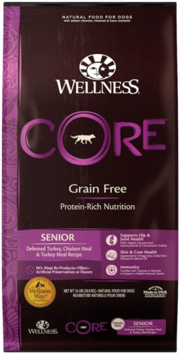 Wellness Core Grain-Free High-Protein Deboned Turkey and Chicken Senior Dog Adult Dry Dog Food - 24 Lbs  